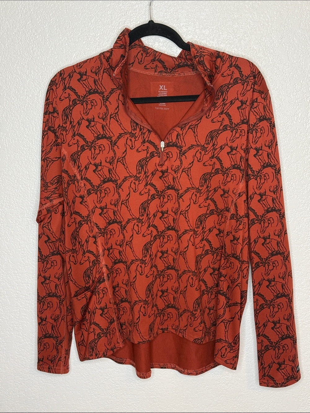 Kerrits Rust Horse Print Equestrian 1/4 Zip Activewear Ridding Top Size XL